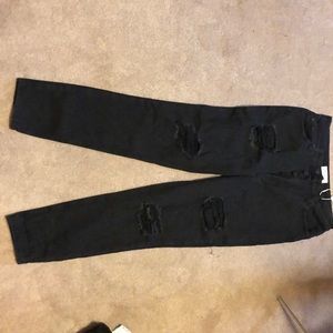 High rise black distressed jeans